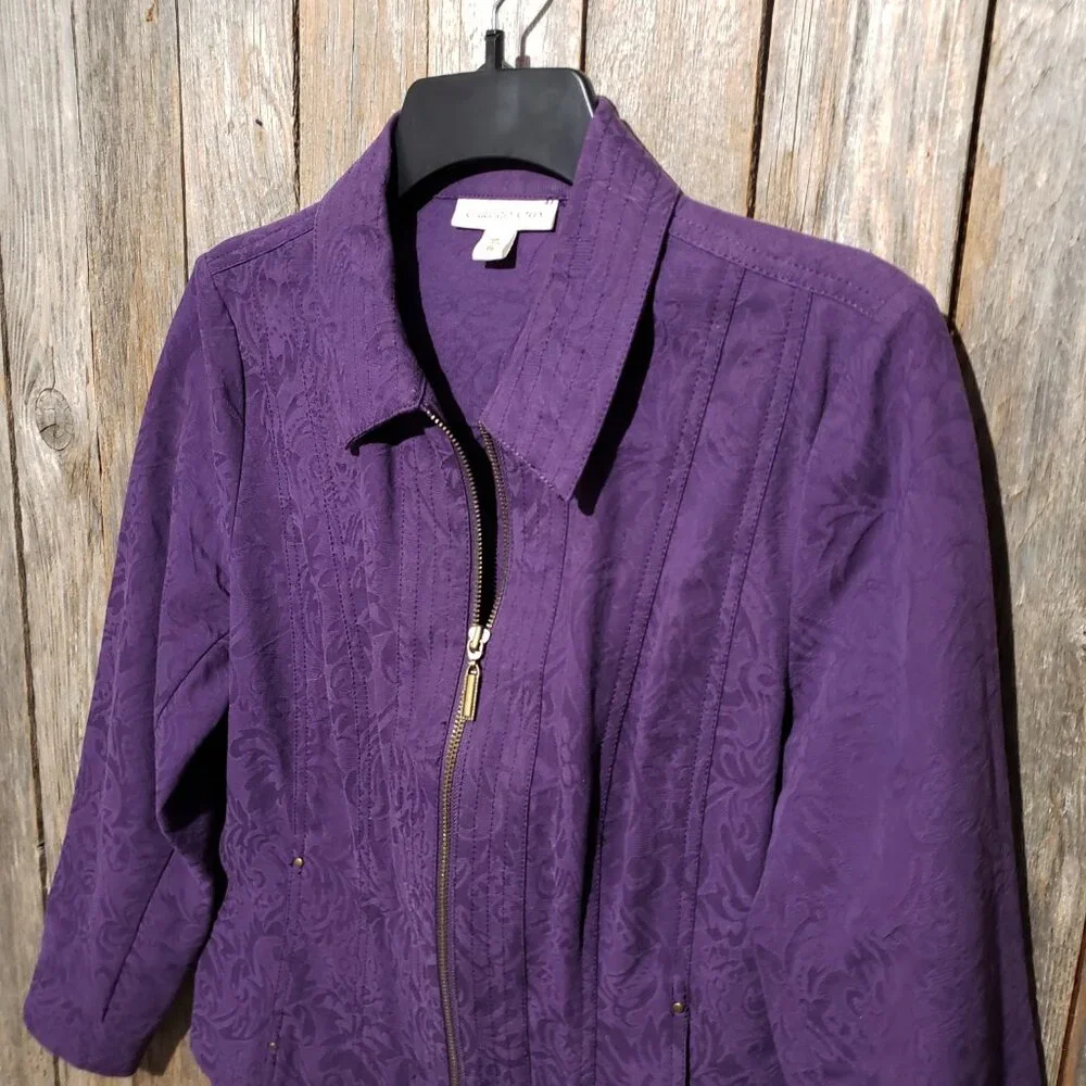 Coldwater‎ Creek PS Jacket Blazer Purple Zip Cotton Pockets Office Minimalist